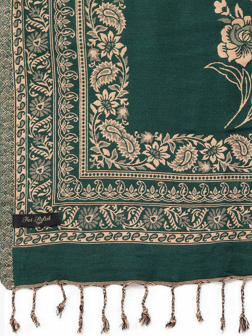 Women's Floral Jamawar Acrylic Border Wool Shawl